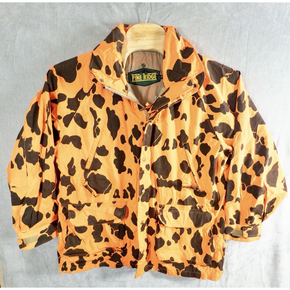 Vtg Pine Ridge Blaze Orange Camo Mens‎ Medium All Weather Hooded Jacket